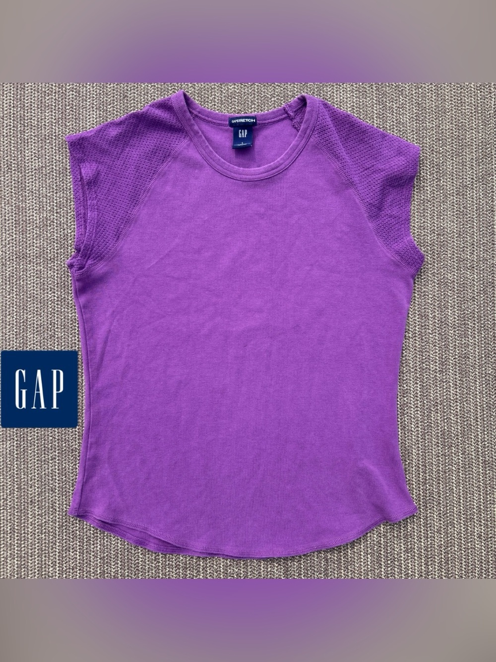 VTG 2001 Gap Purple Mesh Cap Sleeve Tee Top L